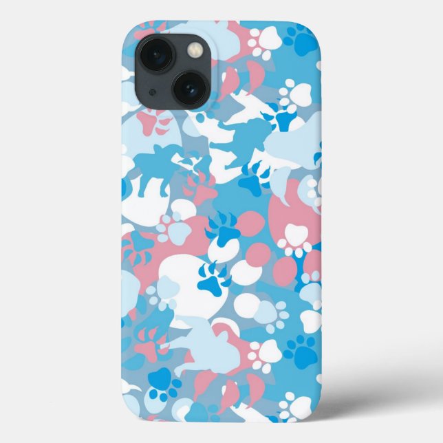 Coques Case-Mate iPhone Motif de chamouflage rose et bleu (Verso)