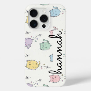 Coque iPhone 15 Pro Motif de chat à ballon pastel – Enfants minimalist