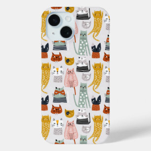 Coque Pour iPhone 15 Motif de chat à main mignon Doodle