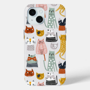 Coque Pour iPhone 15 Motif de chat à main mignon Doodle