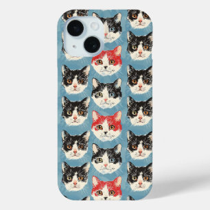 Coque Pour iPhone 15 Motif de chats rouges et noirs