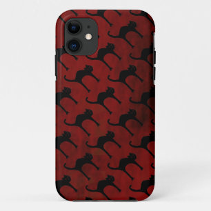 Coque iPhone 11 motif de chats sur arrière - plan rouge