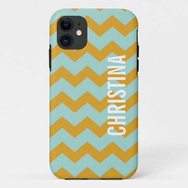 Coques Case-Mate iPhone Motif de chevron graphique jaune turquoise votre n (Dos)