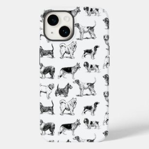 Coque Pour iPhone 14 Motif de chiens Vintages noirs et blancs