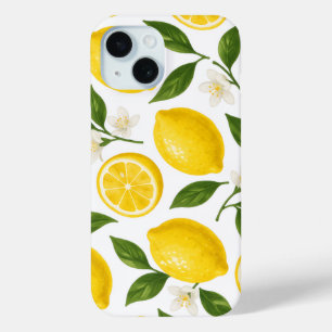 Coque Pour iPhone 15 Motif de citron frais avec feuilles et fleurs