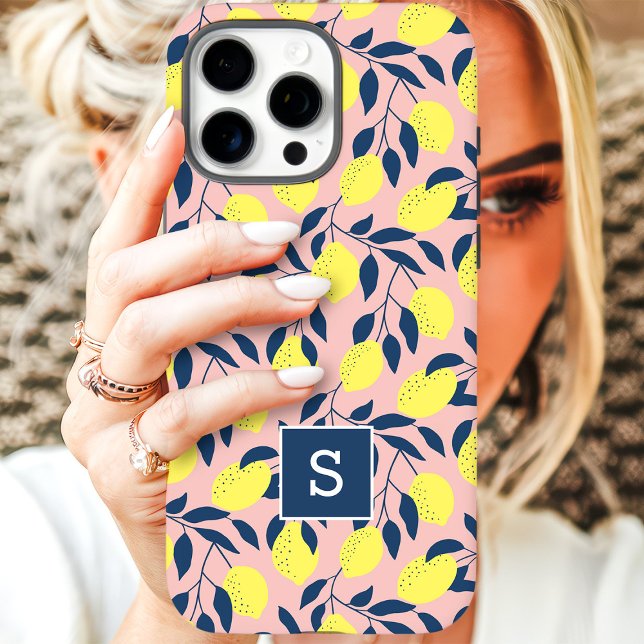 Coques Case-Mate iPhone Motif de citron monogramme (Créateur téléchargé)