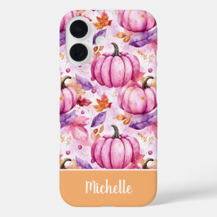 Coque Pour iPhone 16 motif de citrouille et de feuilles coloré personna
