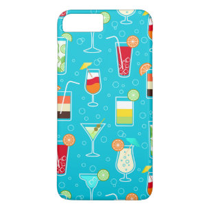 Coque iPhone 8 Plus/7 Plus Motif de cocktail sur l'arrière - plan turquoise