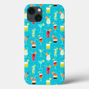 Etui iPhone 13 Motif de cocktails sur Arrière - plan Turquoise