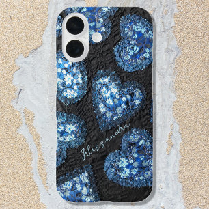 Coque Pour iPhone 16 Motif de coeur floral noir
