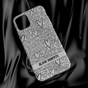 Coque Pour iPhone 14 Motif de Coeurs noir et blanc élégant Personnalise