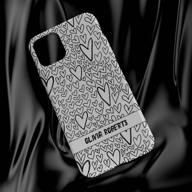 Coques Case-Mate iPhone Motif de Coeurs noir et blanc élégant Personnalise (Créateur téléchargé)