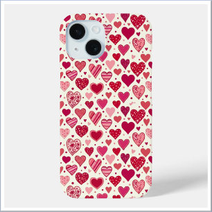 Coque Pour iPhone 15 Motif de cœurs roses et rouges modernes