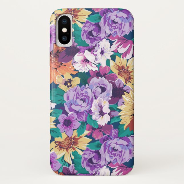 Coques Case-Mate iPhone Motif de collage de fleurs d'été violettes et jaun (Dos)