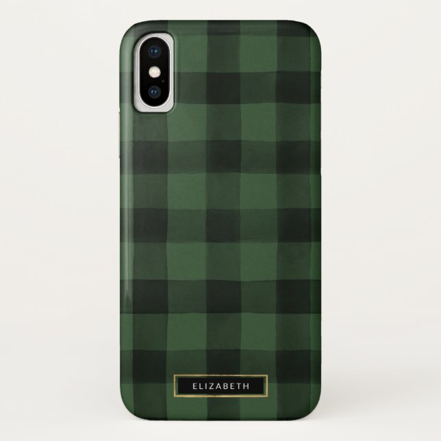 Coques Case-Mate iPhone Motif de contrôle de Buffalo vert et noir (Dos)