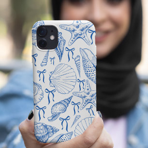 Coques iPhone 16 Plus Motif de coquillages nautiques en blanc et noir
