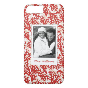 Coques Pour iPhone Motif de corail rouge votre photo et nom