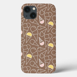 iPhone 13 Coque Motif de cornet de crème glacée sur le brun