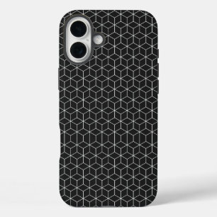 Coques iPhone 16 Plus Motif de cube géométrique noir et blanc