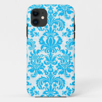 Motif de Damas Floral Blanc & Bleu