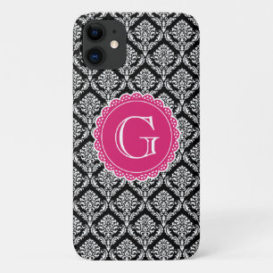 Case-Mate iPhone Case Motif de Damas Floral noir Monogramme rose chaud