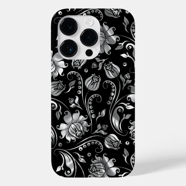 Coques Case-Mate iPhone Motif de Damas florales à huile d'argent (Verso)