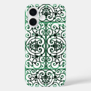 Coque Pour iPhone 16 Motif de défilement vert et blanc