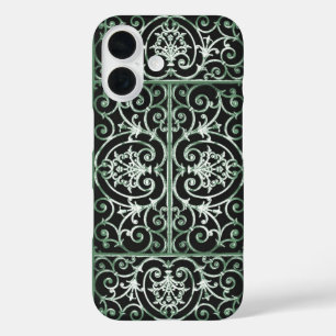 Coque Pour iPhone 16 Motif de défilement vert et noir