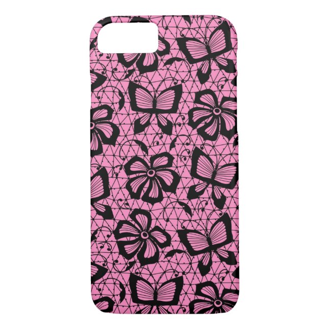 Coques Case-Mate iPhone motif de dentelle avec des papillons (Dos)
