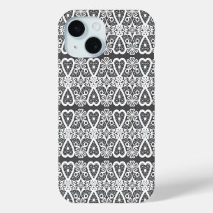 Coque Pour iPhone 15 Motif de dentelle grise et blanche