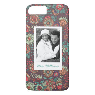 Coque iPhone 8 Plus/7 Plus motif de dessin animé floral Custom Photo & Name