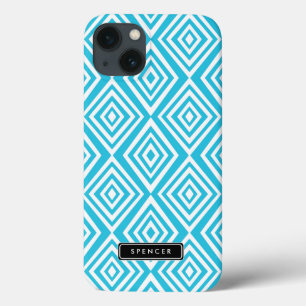 iPhone 13 Coque Motif de diamants chic Turquoise Personnalisé