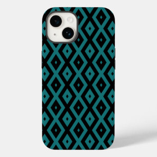 Coque Pour iPhone 14 motif de diamants turquoise et noir