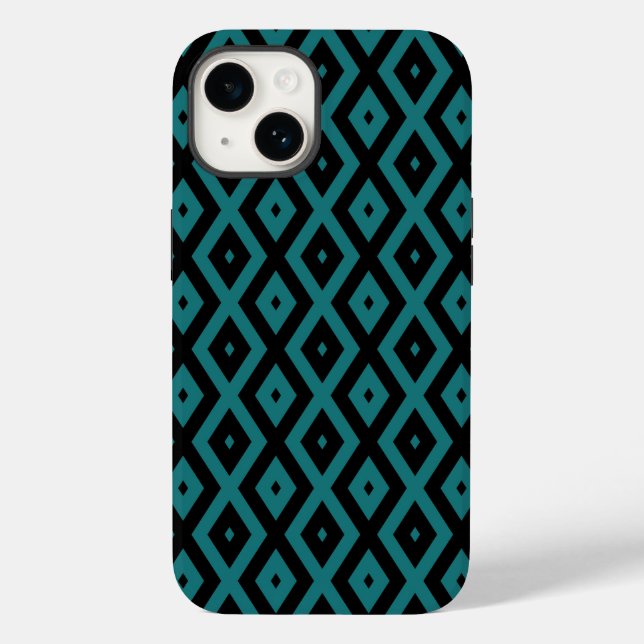Coques Case-Mate iPhone motif de diamants turquoise et noir (Verso)