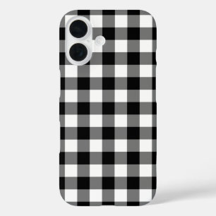 Coque Pour iPhone 16 Motif de En vichy Buffalo plaqué noir et blanc