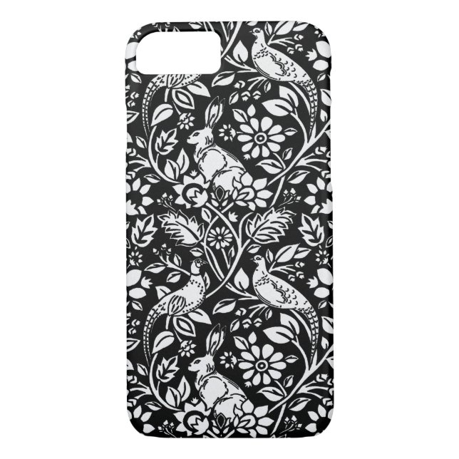 Coques Case-Mate iPhone Motif de faisan et lièvre, noir et blanc (Dos)