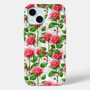 Coque Pour iPhone 15 Motif de feuillage floral rose
