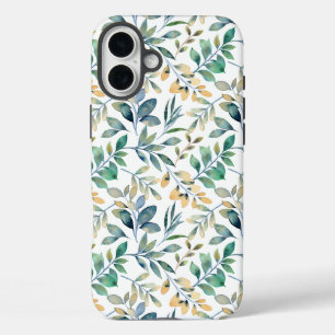 Coques iPhone 16 Plus Motif de feuille verte et jaune à l'aquarelle frai