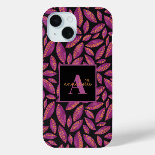 Coque Pour iPhone 15 Motif de feuilles d'automne violet monogramme