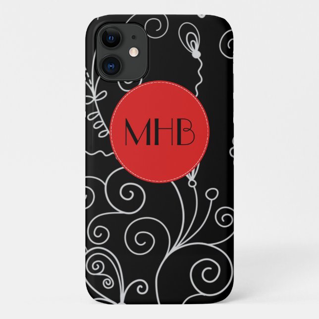 Coques Case-Mate iPhone Motif De Fils, Noir et Blanc, Monogramme (Dos)