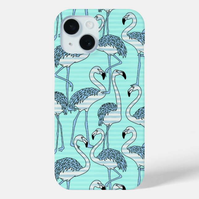 Coques Case-Mate iPhone Motif de Flamants roses Turquoise rayé (Verso)