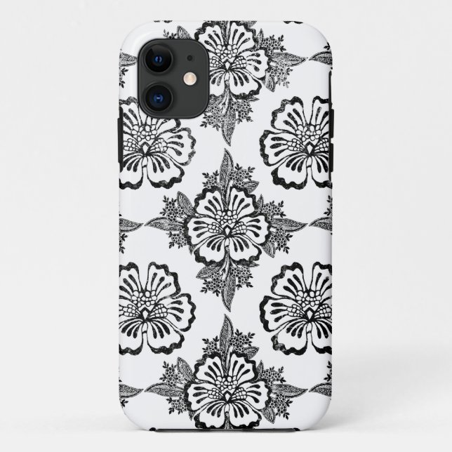 Coques Case-Mate iPhone motif de fleur d'hibiscus floral damassé (Dos)