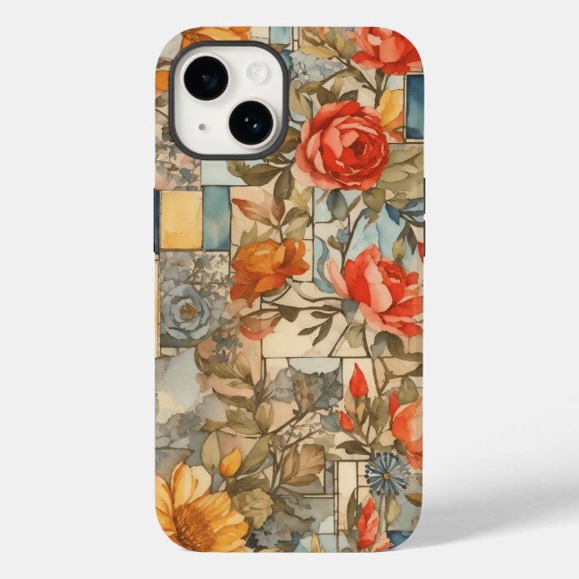 Coques Case-Mate iPhone Motif de fleurs Collage Aesthétique Aquarelle Flor (Verso)