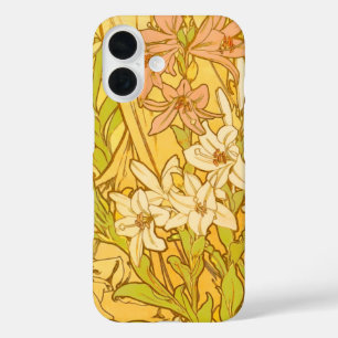 Coque Pour iPhone 16 Motif de fleurs de lys d'Alphonse Mucha : Art nouv