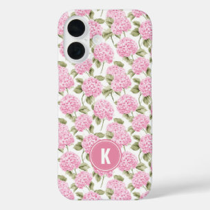Coque Pour iPhone 16 Motif de fleurs d'hydrangea rose élégant avec mono