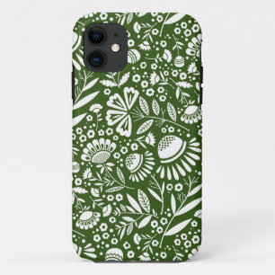 Case-Mate iPhone Case Motif de fleurs géométriques blanches sur vert for