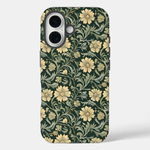 Coque Pour iPhone 16 Motif de fleurs jaunes stylisées vert foncé