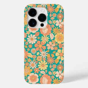 Coque Pour iPhone 14 Pro motif de fleurs printanières rose et orange