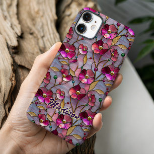 Coque Pour iPhone 16 Motif de fleurs roses colorées en verre teinté
