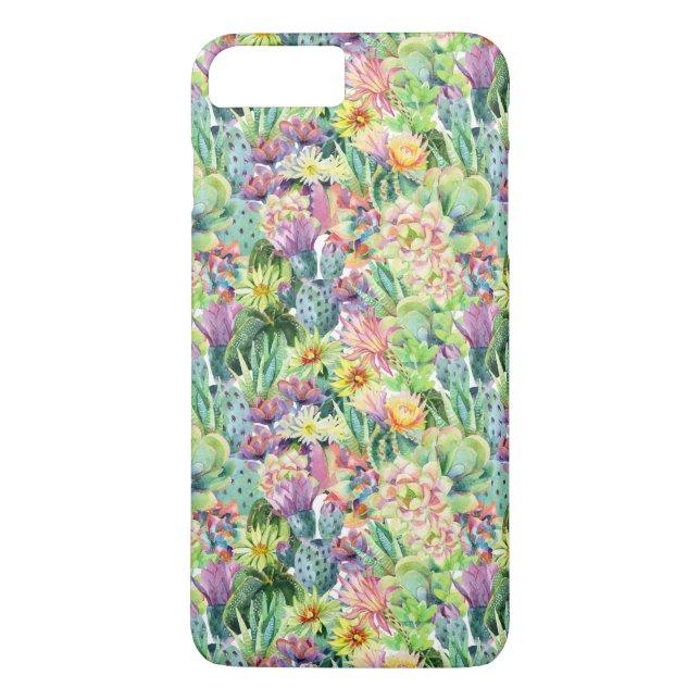 Coques Case-Mate iPhone Motif de floraison exotique de cactus d'aquarelle (Dos)
